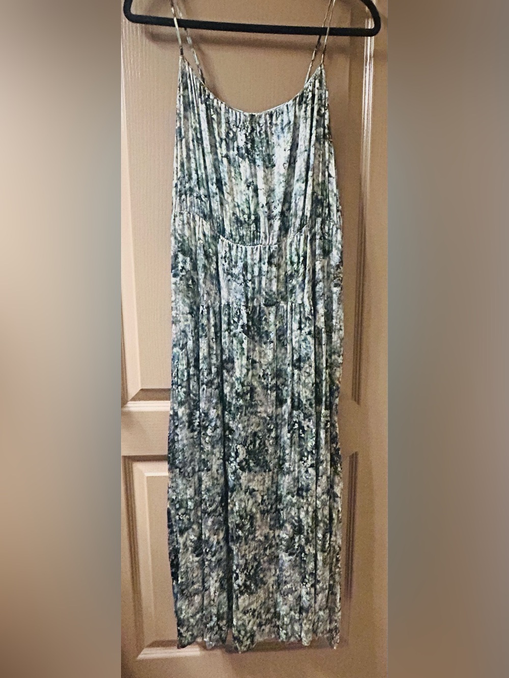Vince Watercolor Pleated Satin Midi Dress L Green Blue Abstract Print $445